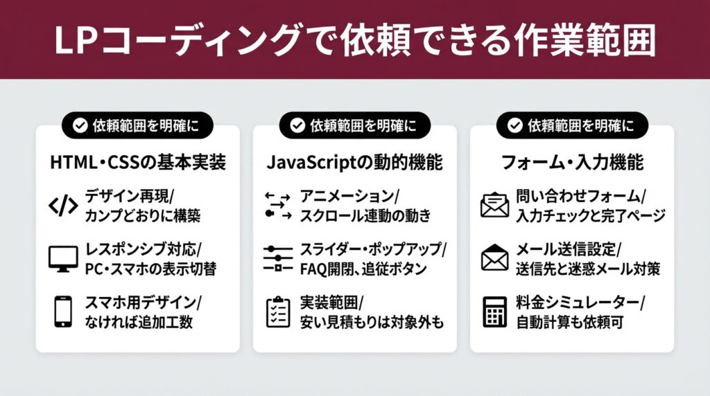 LPコーディングで依頼できる作業範囲の一覧